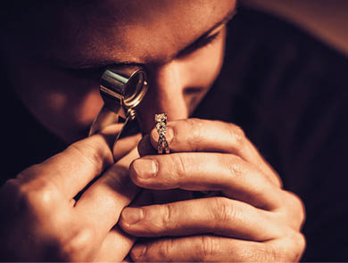 Portrait of a jeweler during the evaluation of jewels.
